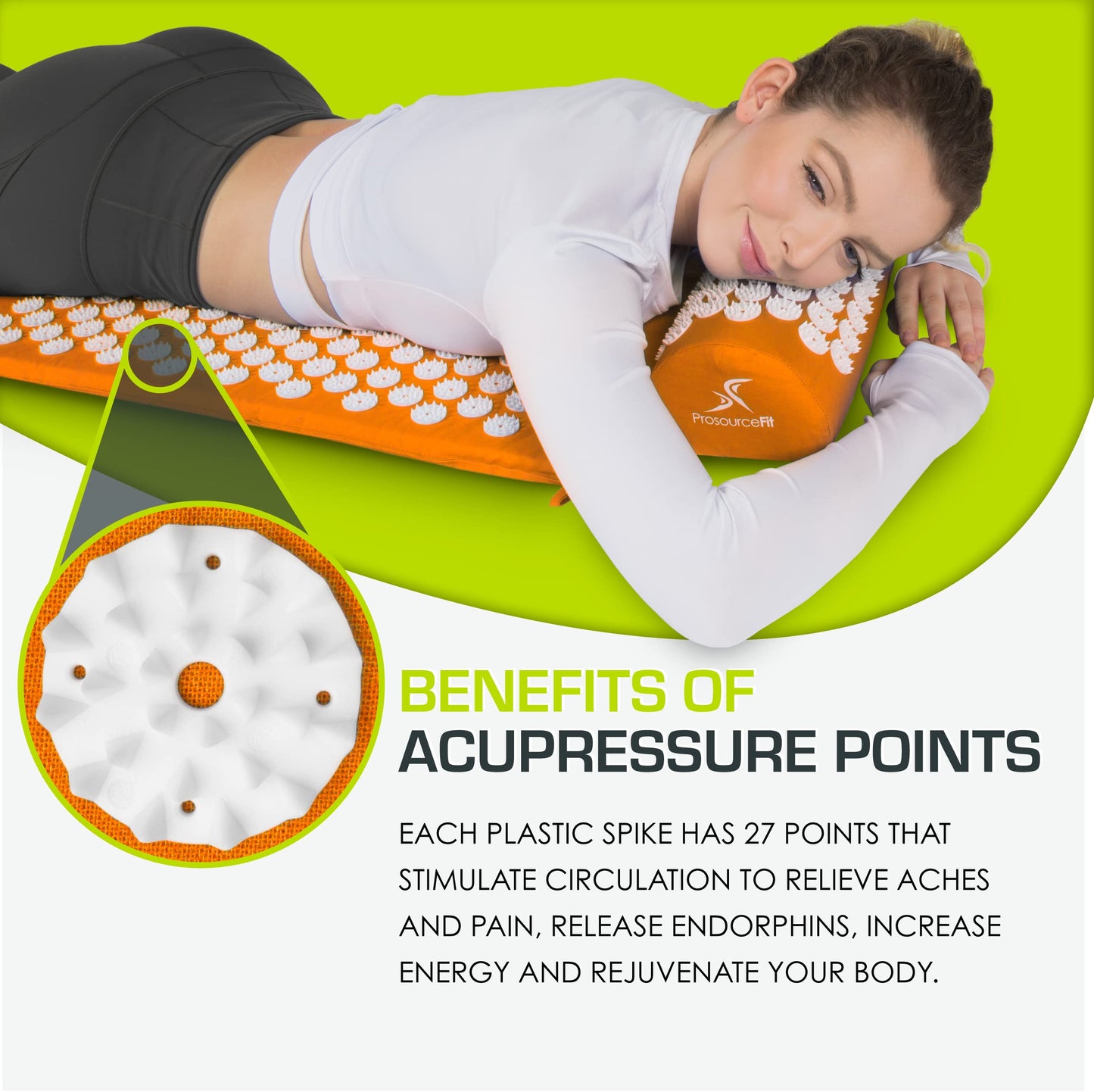 ProsourceFit Acupressure Mat and Pillow Set for Back/Neck Pain Relief and Muscle Relaxation, Orange