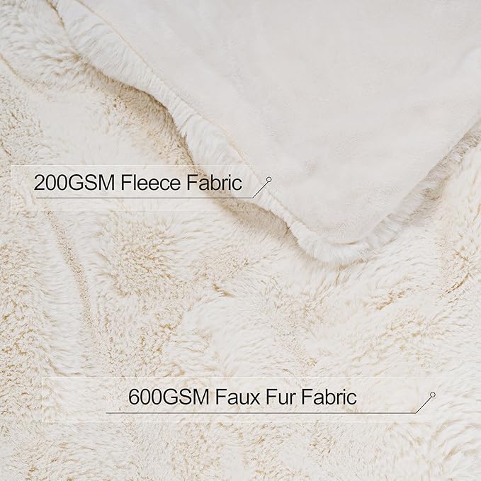 Touchat Luxury Faux Rabbit Fur Throw Blanket Twin Size for Couch,Super Heavy Warm Cozy Blanket for Sofa Bedroom Living Room,Ultra Soft Fluffy Reversible Plush Blanket for Home Decor Gifts,Cream White
