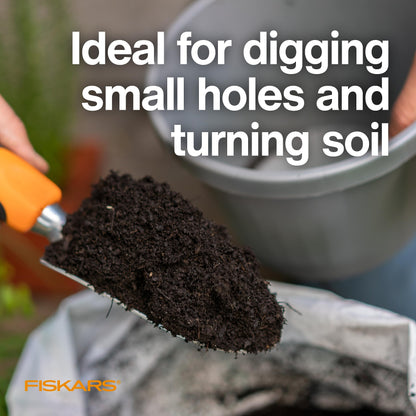 Fiskars Ergo Garden Trowel for Digging and Planting, Heavy Duty Gardening Hand Tool with Hanging Hole