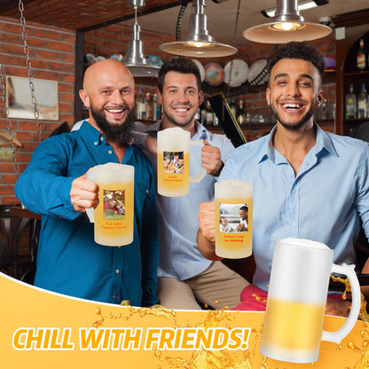 Mifoci 6 Pcs Sublimation Blank Beer Mugs Personalized Tazas Para Present 16 oz Frosted Beer Glass Cups Can Add Photo Text or Images on Gift for Husband Dad Men Christmas Wedding Oktoberfest