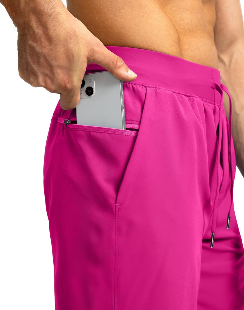 Soothfeel Men's Running Shorts with Zipper Pockets 9"/ 7"/ 5" Lightweight Quick Dry Basketball Gym Workout Athletic Shorts for Men (Hot Pink, S)