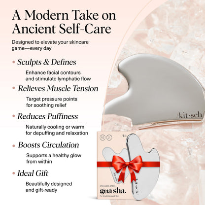 Kitsch Stainless Steel Gua Sha Facial Tools - Guasha Tool for Face, Face Sculpting Tool, Jawline Shaper, Double Chin Reducer, Body Gua Sha Tools, Lymphatic Drainage Massager, Facial Skin Care - Silver