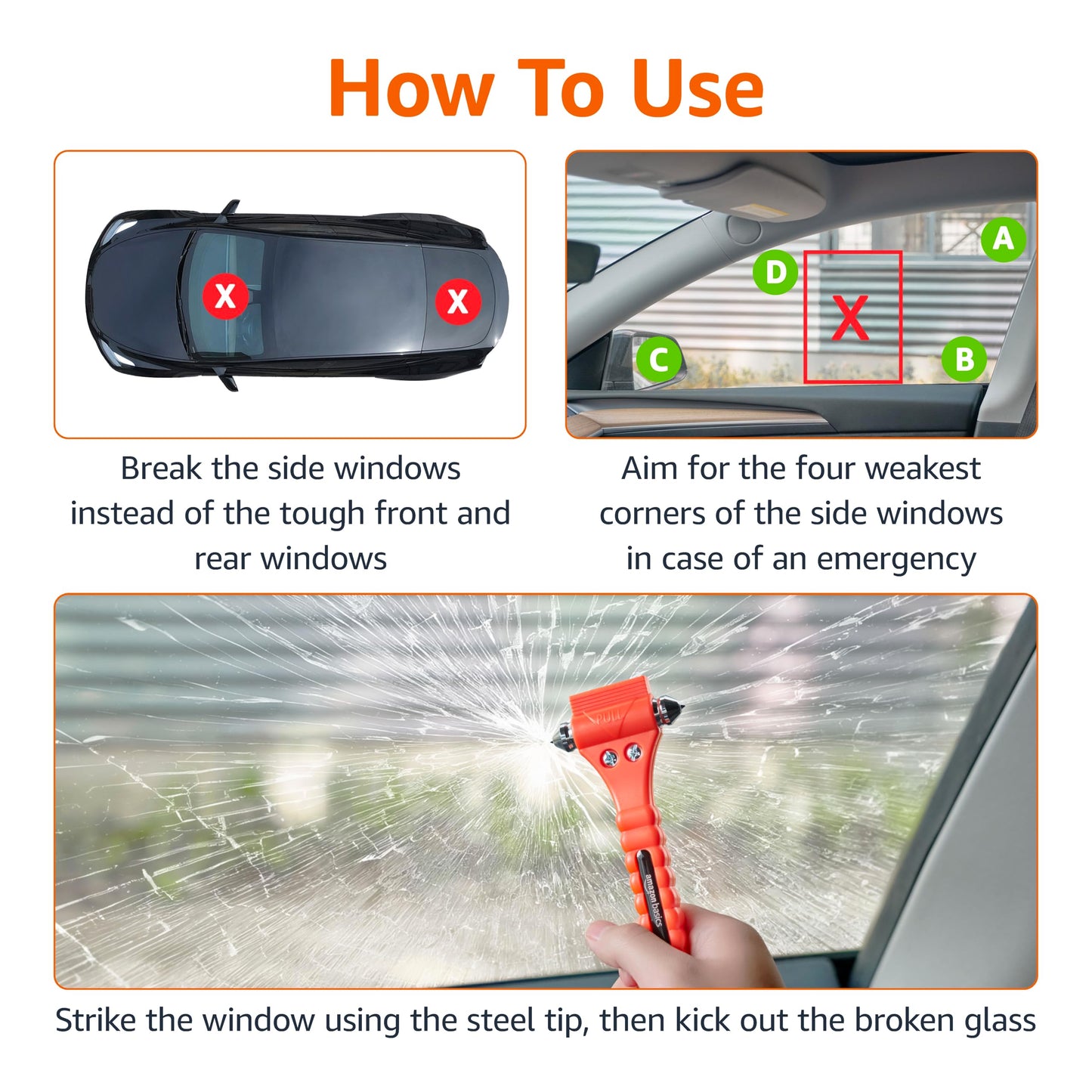 Amazon Basics Emergency Seat Belt Cutter and Window Hammer Tool, Car Accessories, 2 Pack, SW-835