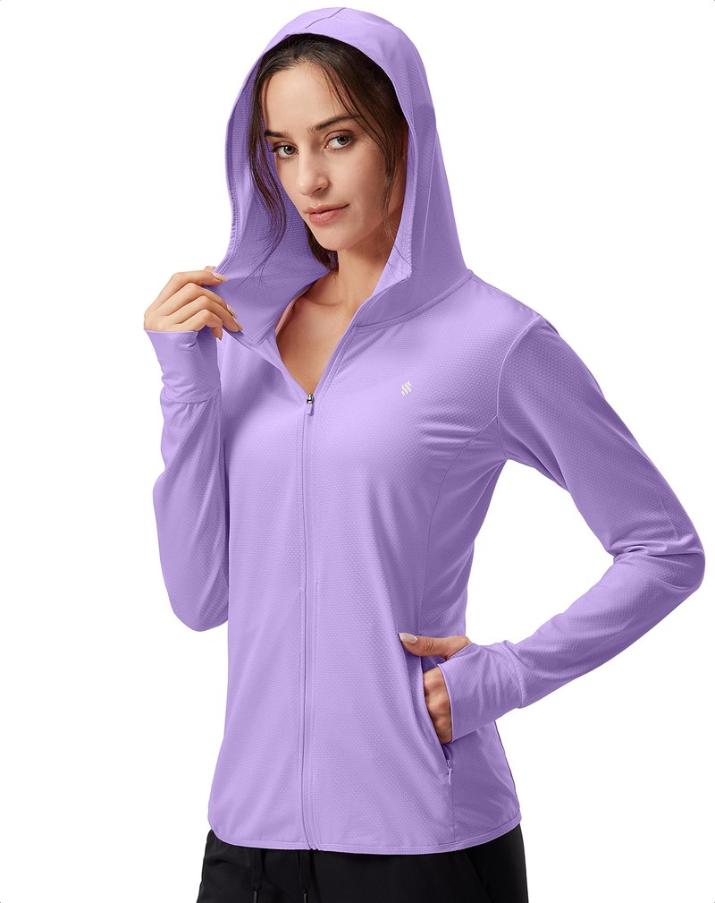 Soothfeel Women's UPF 50+ Sun Protection Hoodie Jacket Lightweight Long Sleeve Sun Shirt for Women with Pocket Hiking Outdoor Purple 3XL
