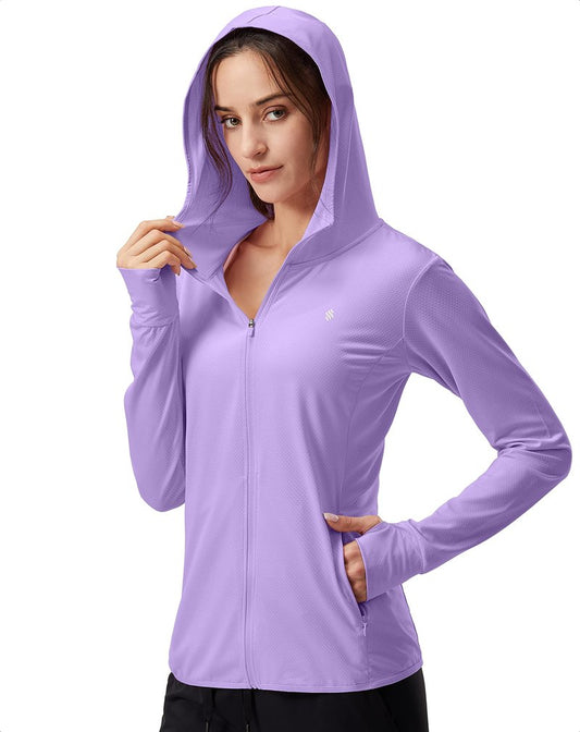 Soothfeel Women's UPF 50+ Sun Protection Hoodie Jacket Lightweight Long Sleeve Sun Shirt for Women with Pocket Hiking Outdoor Purple 3XL