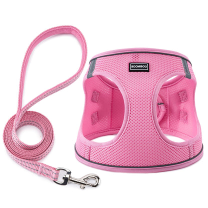 BOOMIBOO Dog Harness with Leash Set, No Pull Adjustable Reflective Step-in Puppy Pet Vest Harnesses for Small Medium Large Dogs and Cats,Pink M