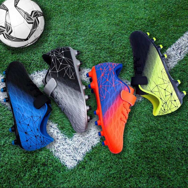 brooman Kids Firm Ground Soccer Cleats Boys Girls Athletic Outdoor Football Shoes(12,Orange Blue)