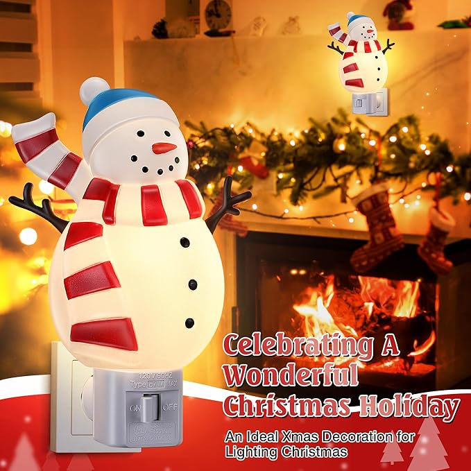 Christmas Decoration Snowman Night Light Plug in, 120V C7 LED Xmas Wall Plug in Nightlights, Christmas Night Light Decor for Bedroom Bathroom Kitchen Hallway Stairs
