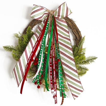 MEEDEE 3/8 inch 100 Yards Assorted Christmas Ribbon - Pack of 20 in Red, Green & White - Mix Grosgrain & Double Face Satin Ribbon for Holiday Décor, Gift Wrapping, Xmas Wreath Bow or Crafting Project