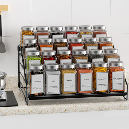 4 Tier Spice Rack for Cabinet, Spice Rack Organizer, Depth Adjustable Spice Holder for Countertop, Cupboard, Pantry, Seasoning Shelf, Metal, Black (1 Pack)