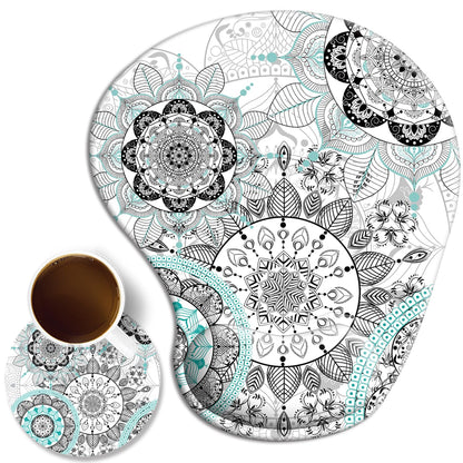 Ergonomic Mouse Pad with Wrist Rest Support Gel with Coaster, Cute Wrist Pad with Non-Slip Rubber Base, Easy Typing & Pain Relief, Blue Mandala