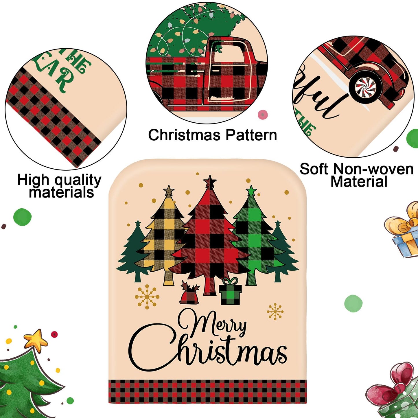 Ganeen 6 Pcs Christmas Chair Cover Buffalo Plaid Dining Chair Santa Claus Hat Shoes Felt Slipcovers Merry Christmas Back Covers for Banquet Kitchen Holiday Party Decoration(Vibrant Style)