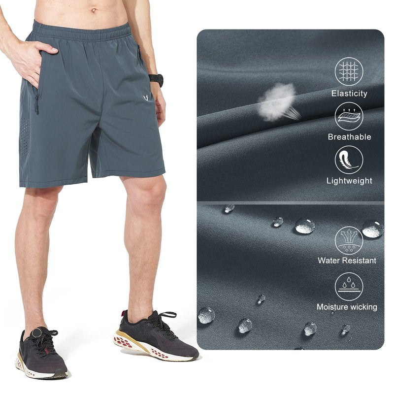 NORTHYARD Men's Athletic Running Shorts Gym Workout 7"/9"/5" Quick Dry Lightweight Sports Basketball Tennis 3 Zipper Pockets COOLGREY 4XL