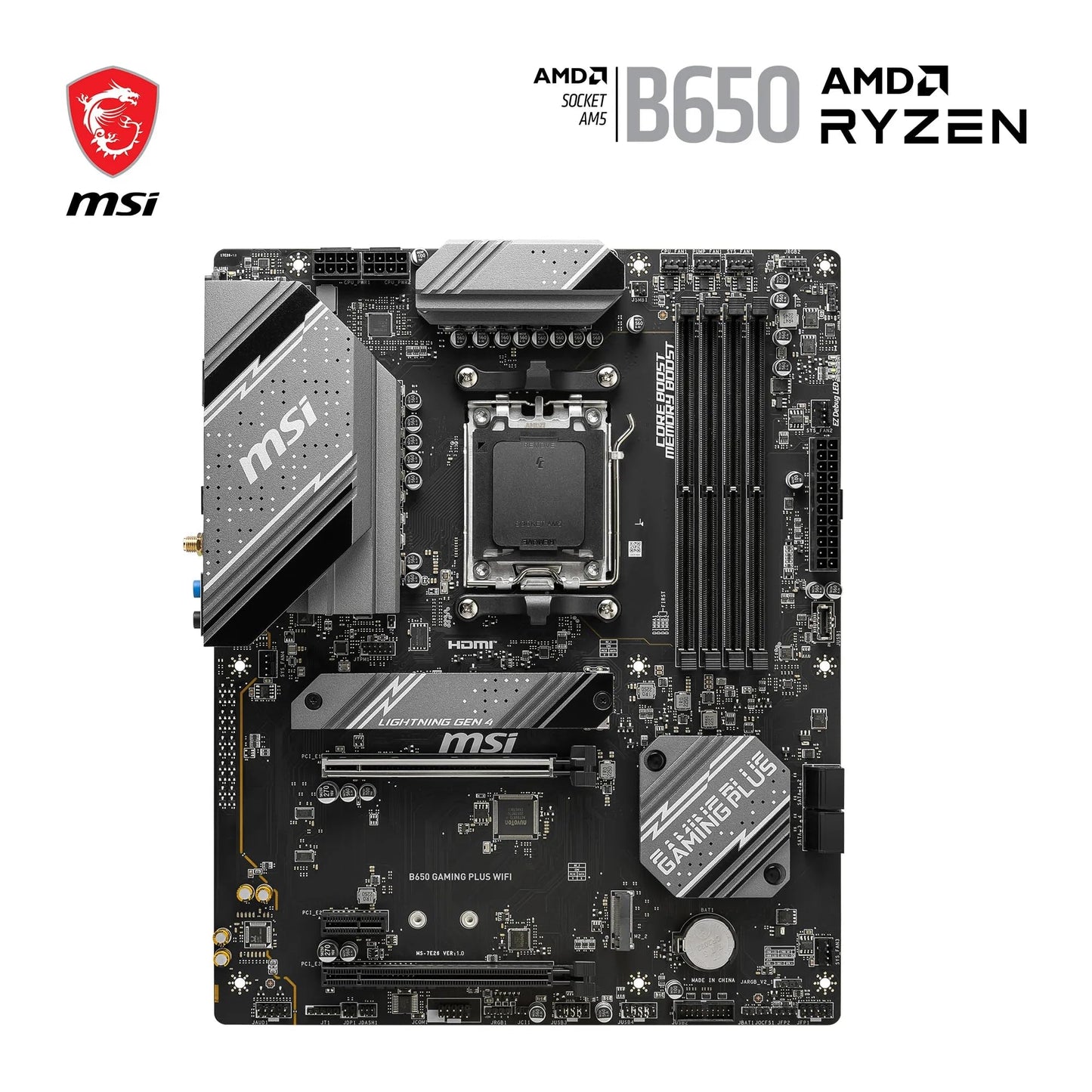 MSI B650 GAMING PLUS WIFI Motherboard, ATX - Supports AMD Ryzen 9000 / 8000 / 7000 Series Processors, AM5 - 14+2 Duet Rail VRM, DDR5 Memory Boost 6400+MHz/OC, 2 x PCIe 4.0 x16, 2 x M.2 Gen4, Wi-Fi 6E