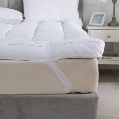 Hotel Quality Box Stitched Microfibre Mattress Topper 5cm Super soft Heavy Fill Orthopaedic Anti Allergy Quilted Mattress Topper (Double,137Cm X190cm)