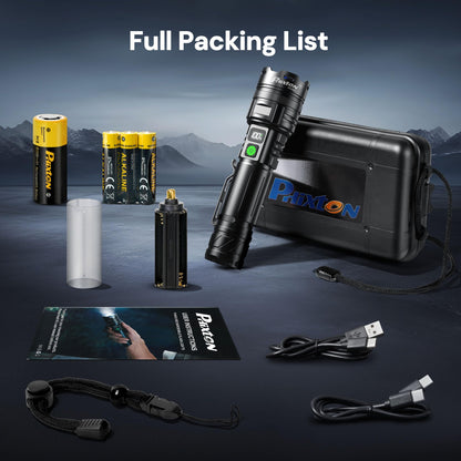 PHIXTON Rechargeable Torch LED Super Bright 1000000 Lumens Single One Mode, Long Distance 1000 Meters Powerful Flashlight Zoomable, Long Lasting 10H Strong Touch, USB C Input Output & Digital Display