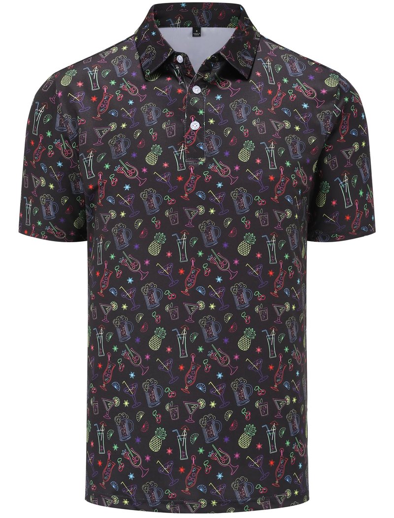 Mens Golf Polo Shirts Short Sleeve Performance Moisture Wicking Dry Fit Casual Print Funny Golf Polo Neon Shirts for Men