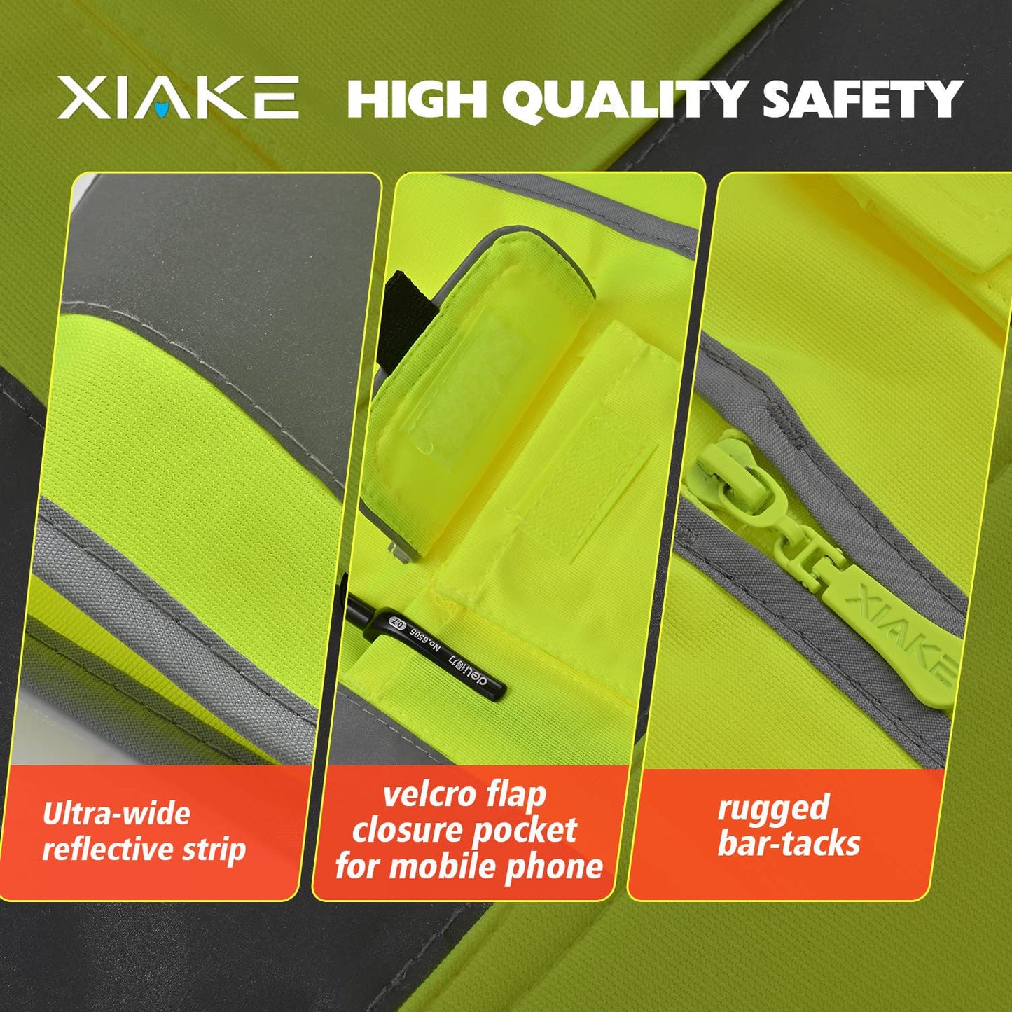 XIAKE High Vis Vests 8 Pockets Reflective Safety Vest Waistcoats for Men Women, Meets ANSI/ISEA Standards(Yellow,X-Large)