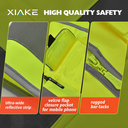XIAKE High Vis Vests 8 Pockets Reflective Safety Vest Waistcoats for Men Women, Meets ANSI/ISEA Standards(Yellow,X-Large)