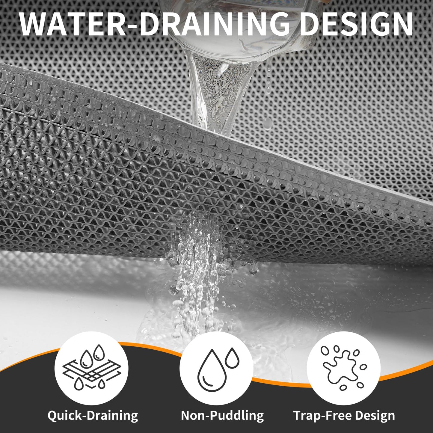 QiCaiJia Front Door Mat 31''x47'', Drainage Heavy Duty Dirt Trapping Non-Slip Doormats, Outdoor Rubber Floor Mats, Restaurant Commercial Kitchen Industral Pool Entrance Bar Wet Area, Grey