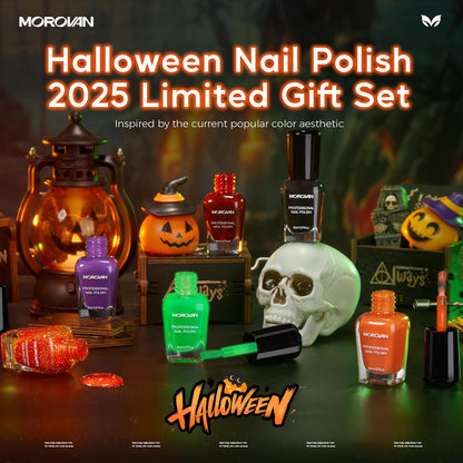Morovan Halloween Nail Polish Set: Black Crackle Pumpkin Orange Glow in the Dark Neon Green Fingernail Polish Kit with Nail Stickers 2025 Quick Dry Manicure for Women Girls Party Costumes Gifts