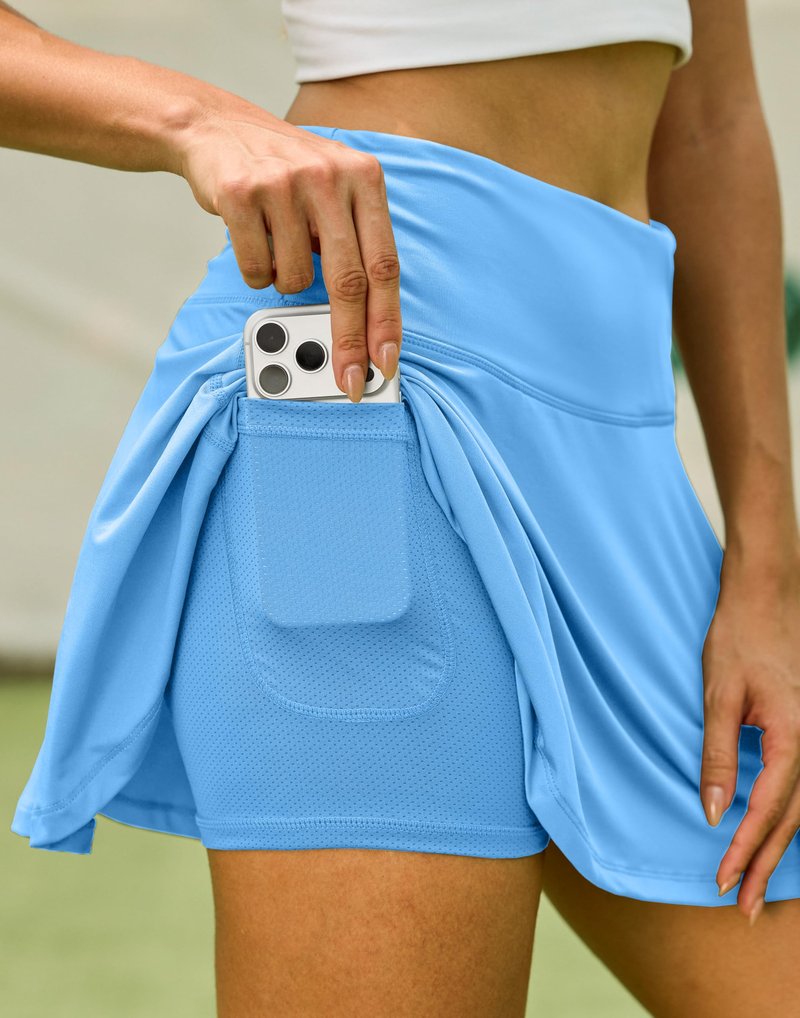 SANTINY Pleated Tennis Skirt for Women with 4 Pockets Women's High Waisted Athletic Golf Skorts Skirts for Running Casual (Light Blue_S)