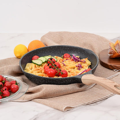 JEETEE 8 Inch Nonstick Frying Pan, Stone Coating Cookware, Nonstick Omelette Pan with Heat-Resistant Handle, Induction Skillet for Eggs (Grey)