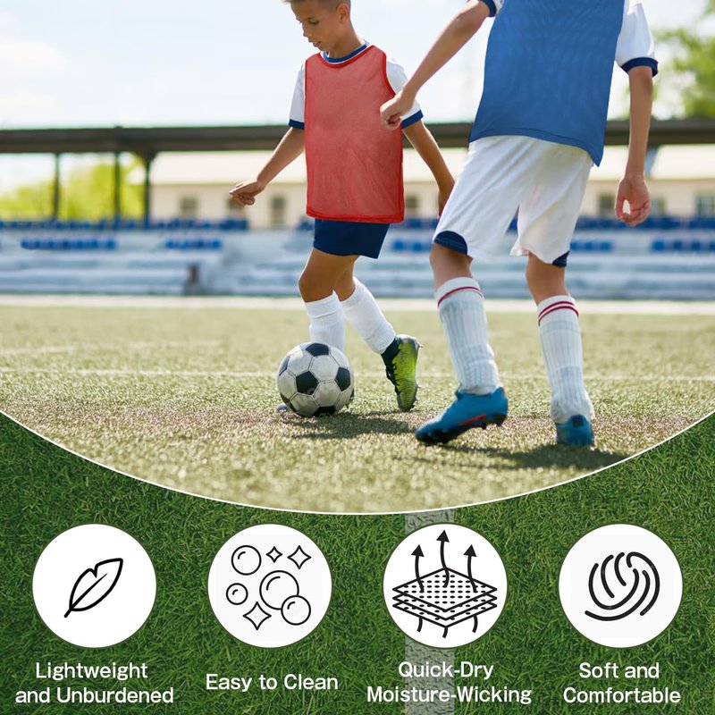 12 Pack Pinnies Team Practice Vests for Child Youth Teen Adult, Mesh Scrimmage Jersey for Soccer Football Basketball (6 X Red + 6 X Blue, Child/5-10 Years Old)
