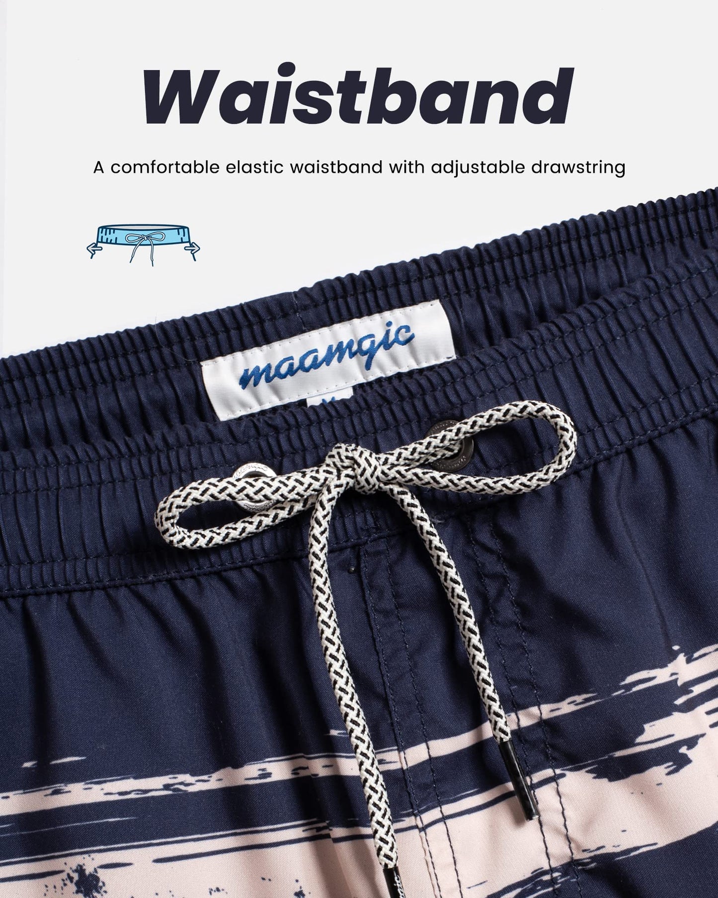 maamgic Mens Swim Trunks Quick Dry Swim Shorts with Mesh Lining Funny Swimwear Bathing Suits 7inch Leaves White Small