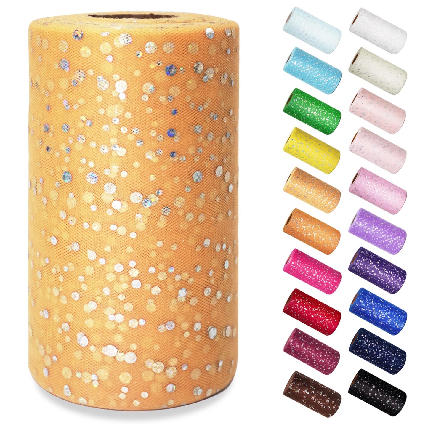 Glitter Tulle Rolls 6 Inch by 50 Yards Sparkling Tulle Fabric Sequin Ribbon Spool with Bow for Christmas Gift Wrapping DIY Tutu Table Skirt Halloween Decorations (Antique Gold)