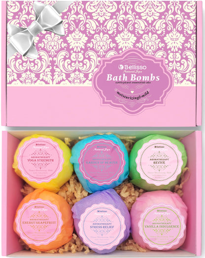 Bath Bombs Gift Set - 6 Bubble Bath Fizzies (6 x 2oz) with Natural Dead Sea Salt Cocoa and Shea Essential Oils - Best Gift Idea for Birthday, Mom, Woman, Girl, Him, Kids