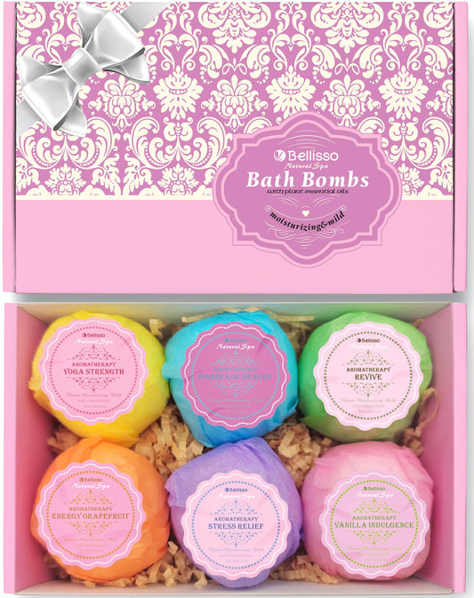 Bath Bombs Gift Set - 6 Bubble Bath Fizzies (6 x 2oz) with Natural Dead Sea Salt Cocoa and Shea Essential Oils - Best Gift Idea for Birthday, Mom, Woman, Girl, Him, Kids