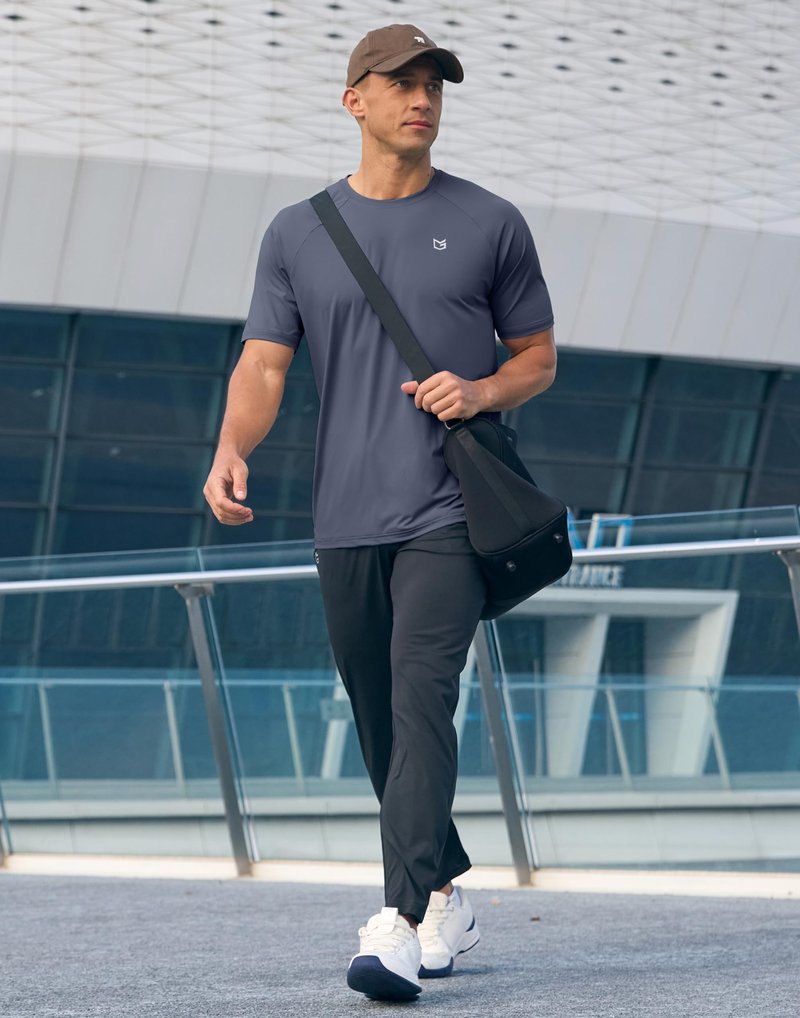 G Gradual Men's Athletic Workout T-Shirts Moisture Wicking Cooling Running Shirts Short Sleeve Performance Tee for Gym Tennis(Dusty Blue,L)