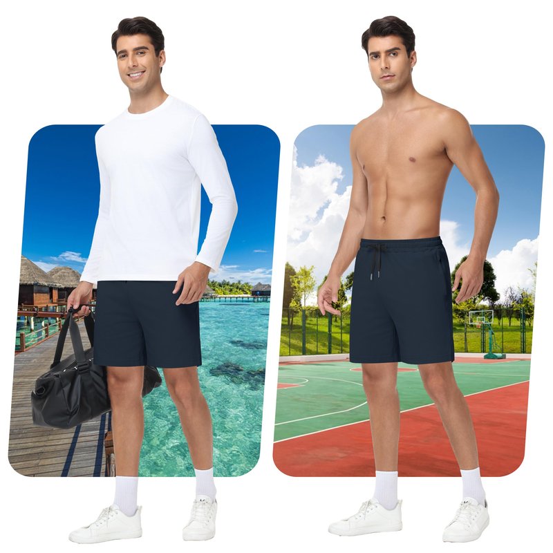 JWM Men's 7" Cotton Sweat Shorts - Ultra Soft Fleece Lounge Short with Zipper Pockets Elastic Waistband for Home Casual Navy
