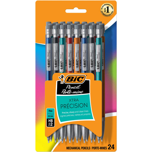 BIC Xtra-Precision Mechanical Pencils with Erasers, Fine Point (0.5mm), 24-Count Pack Mechanical Drafting Pencil Set