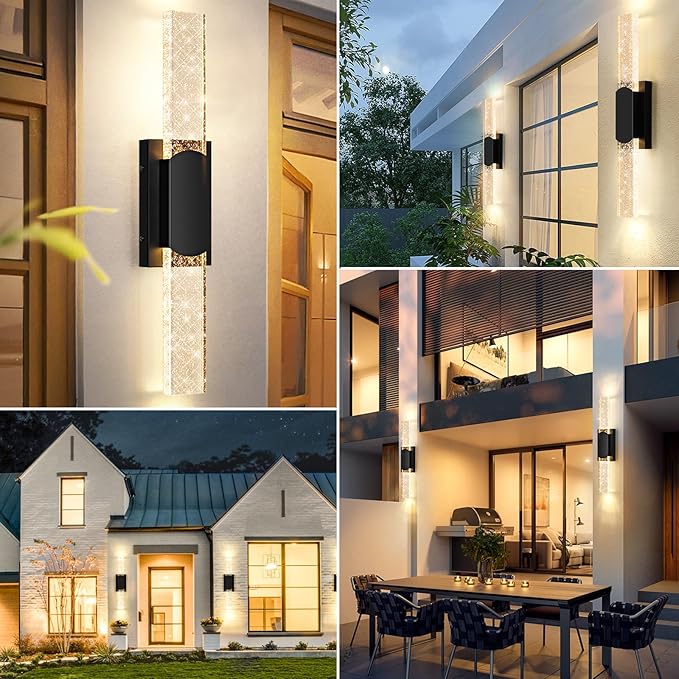 23.5in Large Size Outdoor Wall Light Fixtures with Crystal Bubble Glass, Waterproof Exterior Sconces LED Wall Lanterns, Porch Lights Wall Mounted 10W 3000K Outside Lights for House Front Door Garage