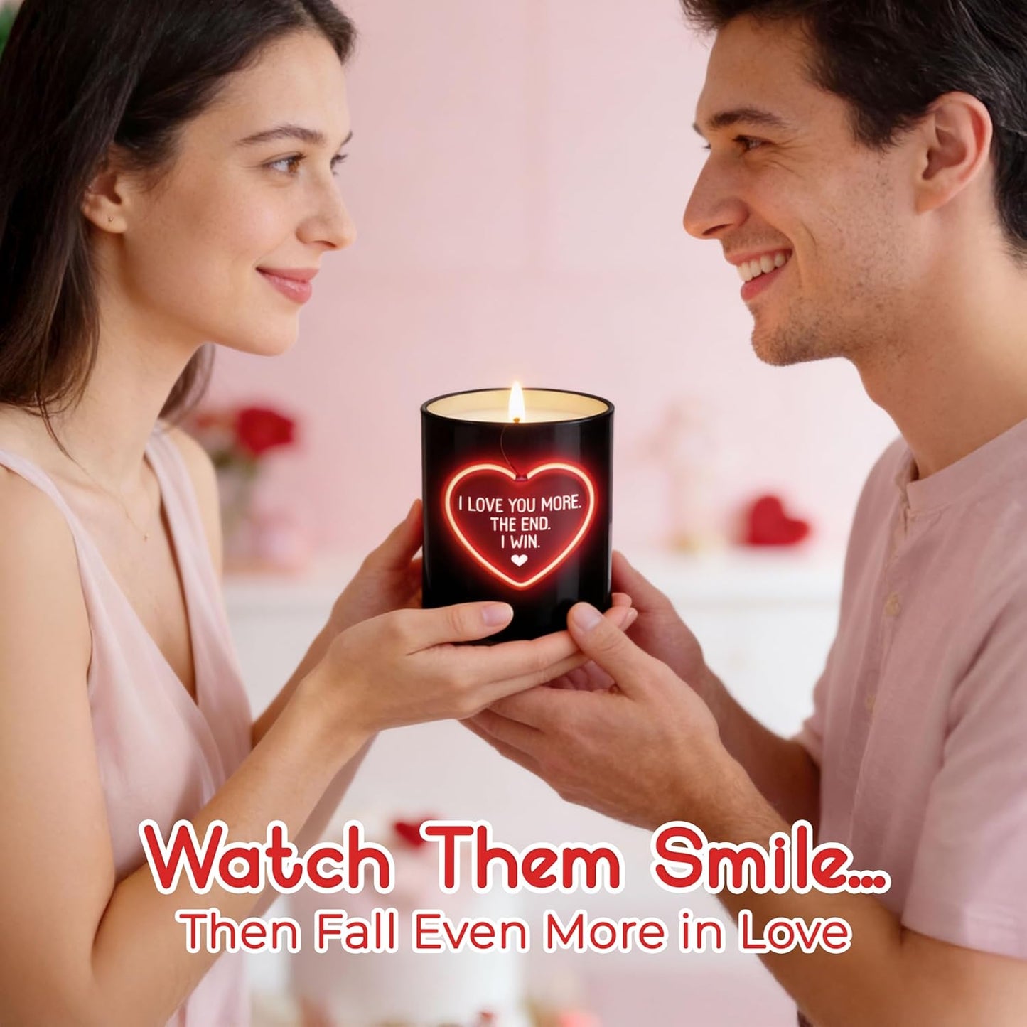 TEEZWONDER Valentines Day Gifts for Her Girlfriend - I Love You More Vanilla Lavender Romantic Candles 10 oz - Anniversary Valentines Birthday Gifts for Wife Men Women Girlfriend Boyfriend Him Husband