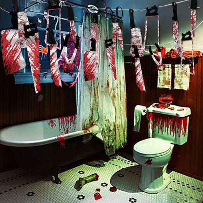 32PCS Bloody Garland Banner Props - Halloween Decorations & Zombie Vampire Party Supplies for Haunted House, Bar, Office, Home, Indoor/Outdoor Yard Decor & Weapons
