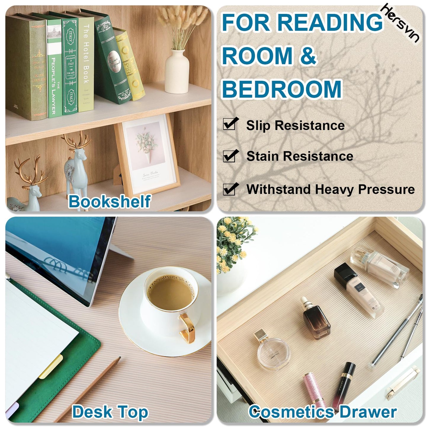 Hersvin 10 in x 20 ft Shelf Liners Drawer Liner for Kitchen Cabinets Non-Adhesive Non Slip, Refrigerator Mats for Shelves, EVA Plastic Cupboard Protector, Waterproof Lining (Clear Stripe, Ribbed)