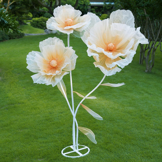 HAZHEYE Giant Artificial Flower Decor with Stand,Oversized Freestanding Gradient Statement Flower for Wedding Flower Decor,Event,Commercial Display,Photo Backdrop & Home Decoration (Champagne)