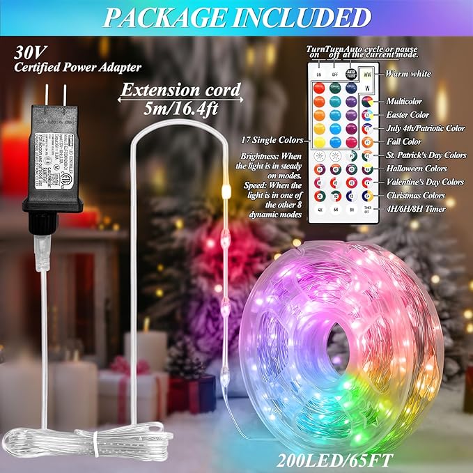Lovelite 200 LED Christmas Fairy Lights Color Changing, 66 FT 35 Colors String Lights with Remote, Red Green LED Lights for Bedroom Christmas Tree Holiday Wedding Party Indoor Outdoor Decor