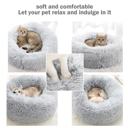 Calming Dog Cat Donut Bed - 19.7in Fluffy Plush Puppy Kitten Cuddler Round Bed, Warm and Soft Pet Cosy Anti Anxiety Beds with Non-Slip Bottom and Washable (M-50CM, Grey)