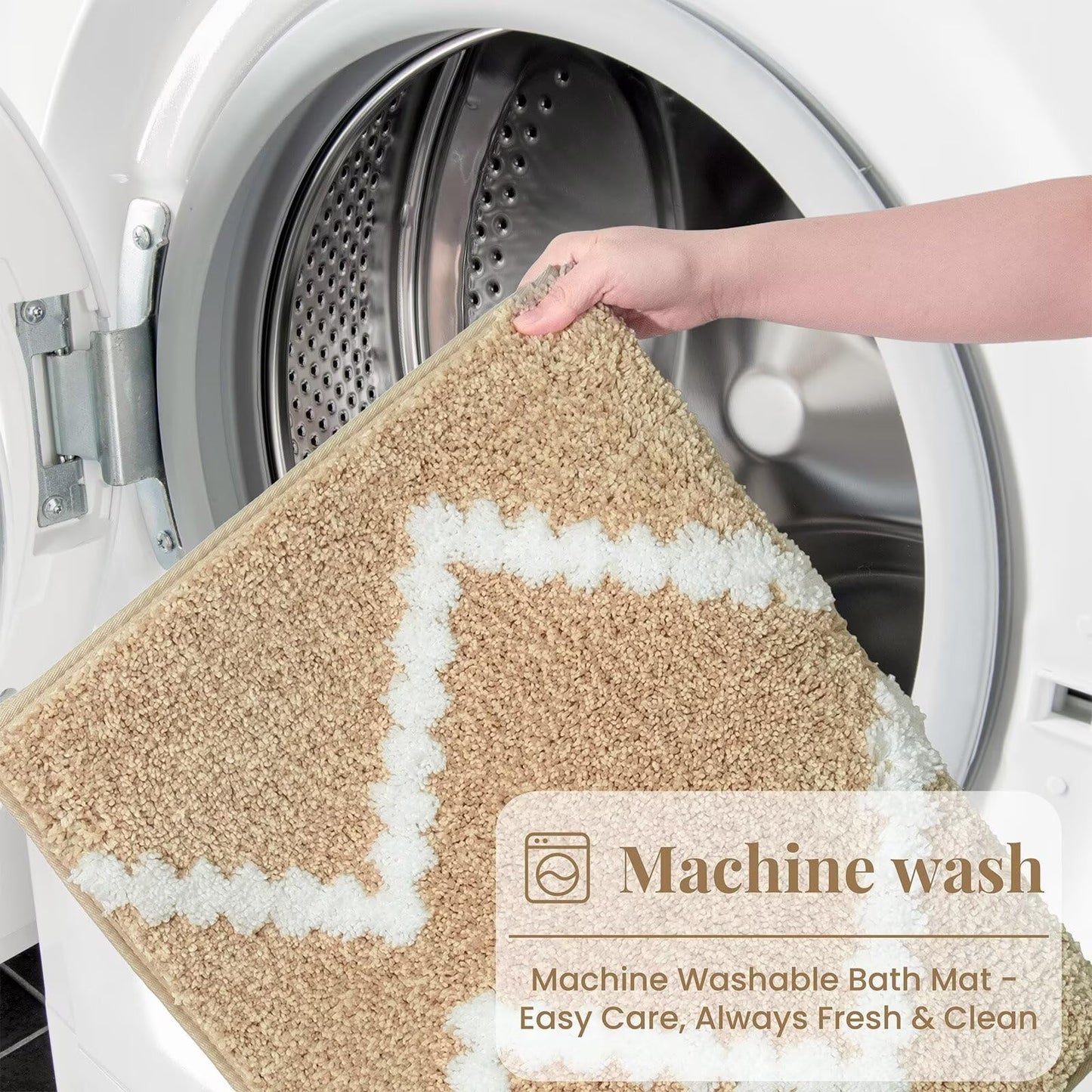 DEXDE Bathroom Rug 60"x24" Beige Non-Slip Washable Absorbent Bath Runner