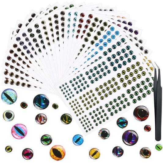 Skylety 2196 Pcs Fishing Lure Eyes 3D Artificial Eyes Stickers Assortment with 1 Piece Tweezer for Fishing Baits DIY Accessory, 3/4/ 5/6 mm