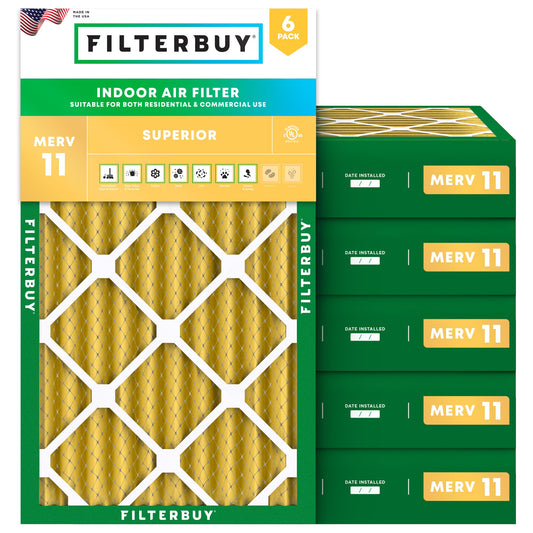 Filterbuy 12x24x4 Air Filter MERV 11 Superior Pet & Allergy Defense (6-Pack), Electrostatic Pleated HVAC AC Furnace Filters Replacement, Made in USA (Actual Size: 11.50 x 23.38 x 3.63)