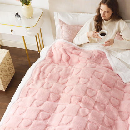 Bedsure Valentines Day Throw Blanket - Soft and Warm Sherpa Heart Throws Valentines Day Decor Gifts for Her, Love Pink 50"x60"