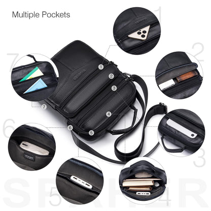 SPAHER Shoulder Bag Men Leather Handbag Business Messenger Backpack Crossbody Casual Tote Sling Travel Bag Document Bag with Top-Handle and Adjustable Strap Large Size