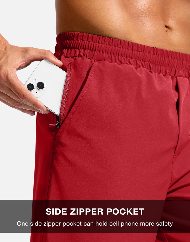 Soothfeel Men's Athletic Workout Shorts with Zipper Pocket 5"/7" Running Gym Shorts for Men Lightweight Quick Dry Tennis (Red, 5, L)