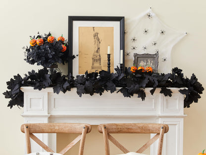 AWARDSEN 13 FT Black Garland Halloween 2pcs Artificial Black Maple Leaf Garlands Fall Leaves Vines for Autumn Thankgiving Halloween Decoration for Home