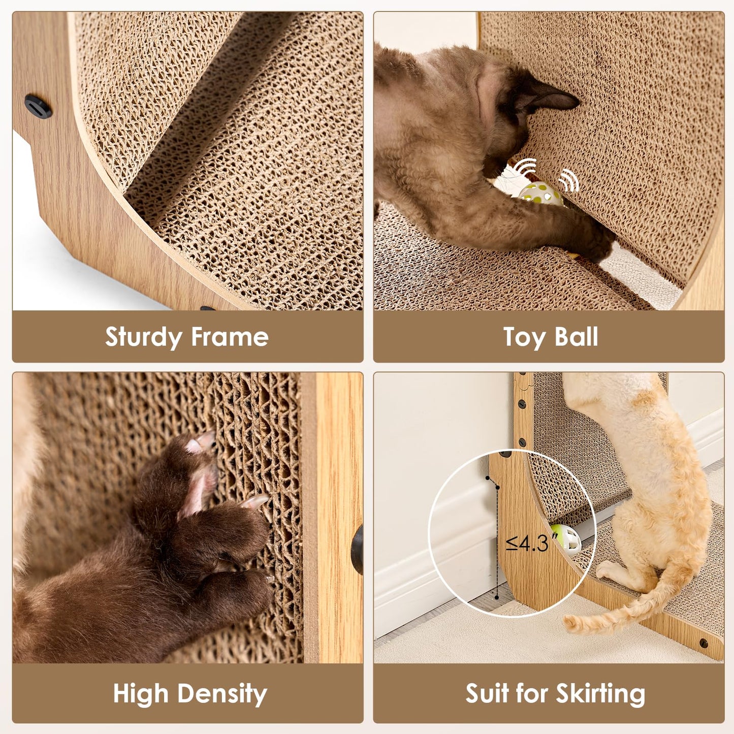 EHEYCIGA Cardboard Cat Scratcher for Indoor Cats, 26.8 Inch L Shaped Vertical Cat Scratching Board with Ball Cat Toy, Large Cat Scratcher Pad, Brown